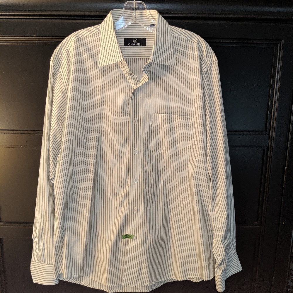 Chanel Men's Striped Button Front Dress Shirt